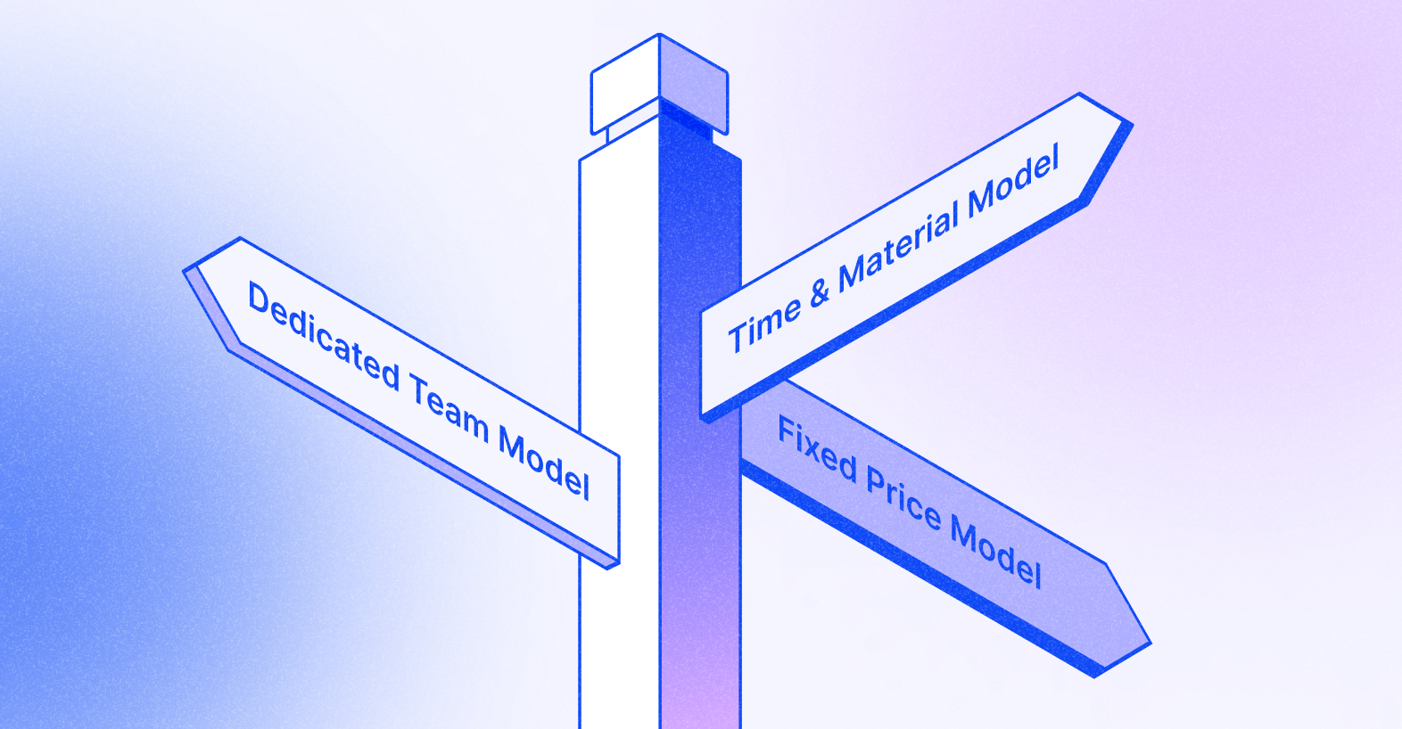 Visual representation of three diverse methods to estimate software development cost - Fixed Price Model, Time & Material Model, and Dedicated Team Model, designed to aid in budgeting and strategic planning